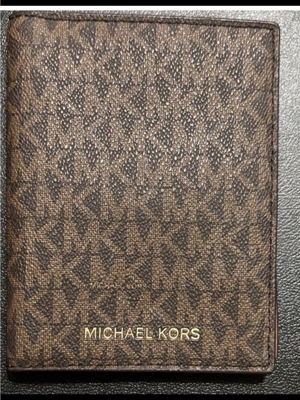 Michael Kors Brown MK Logo Card & Passport Holder with Gold Branding